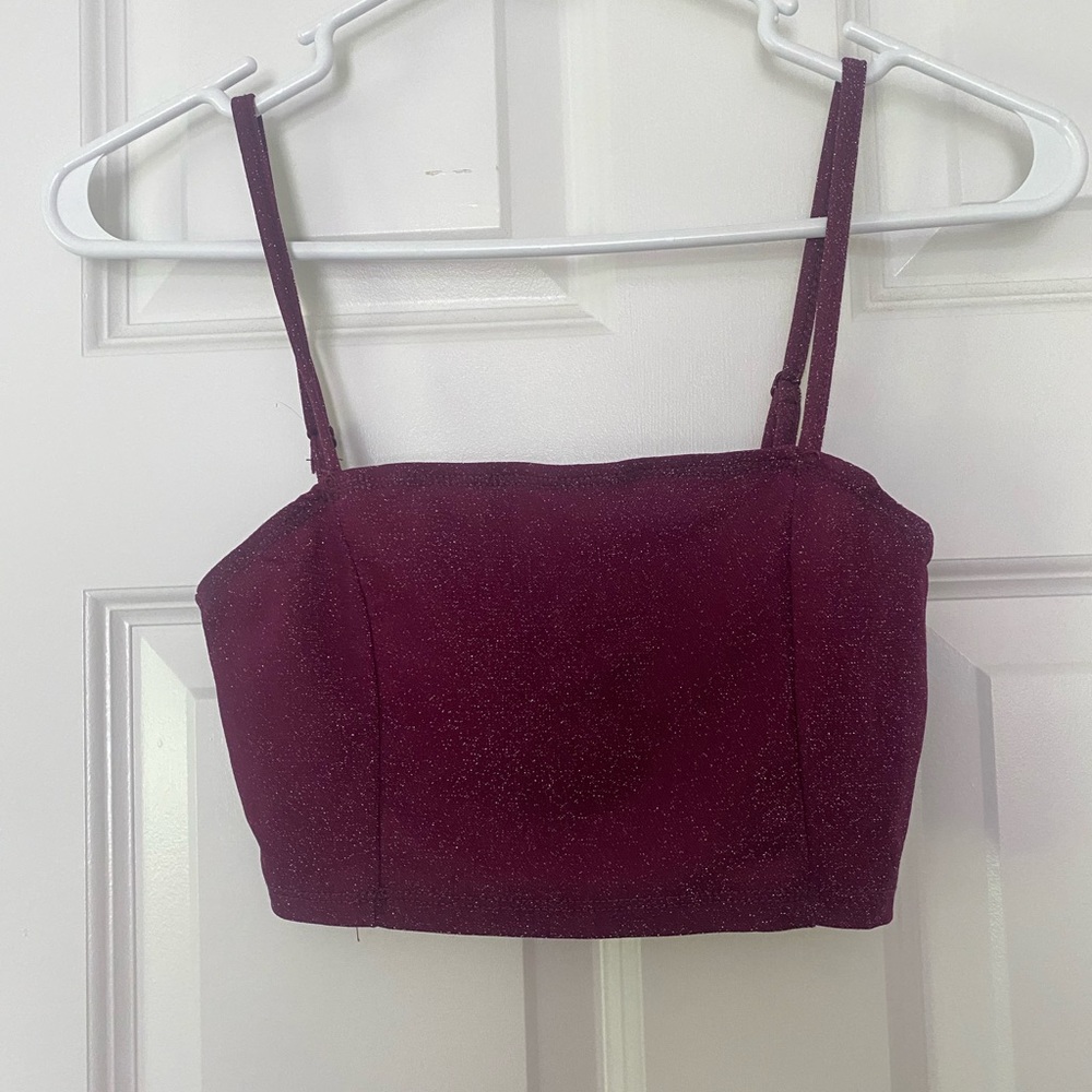 Shein wine/purple sparkle bra and skirt set XS
